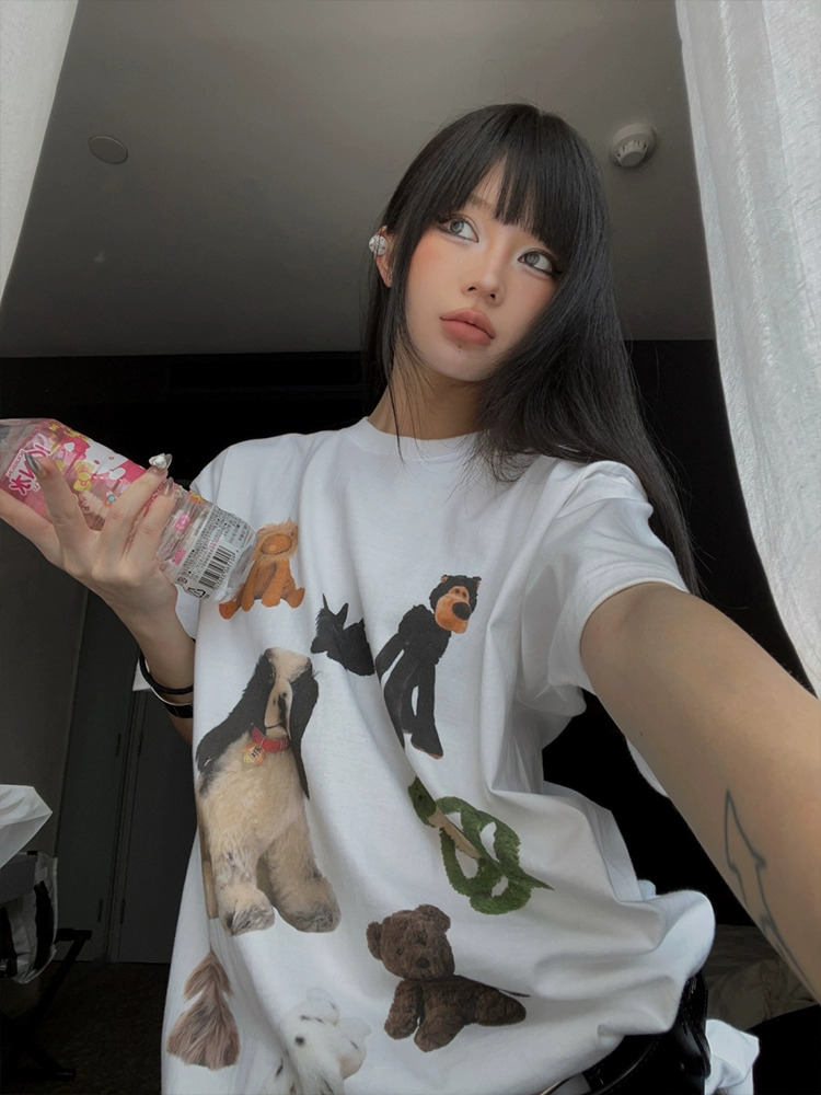 官圖 重磅/精梳純棉 後包領 有縫邊 S-XXXL 夏裝短袖T恤女