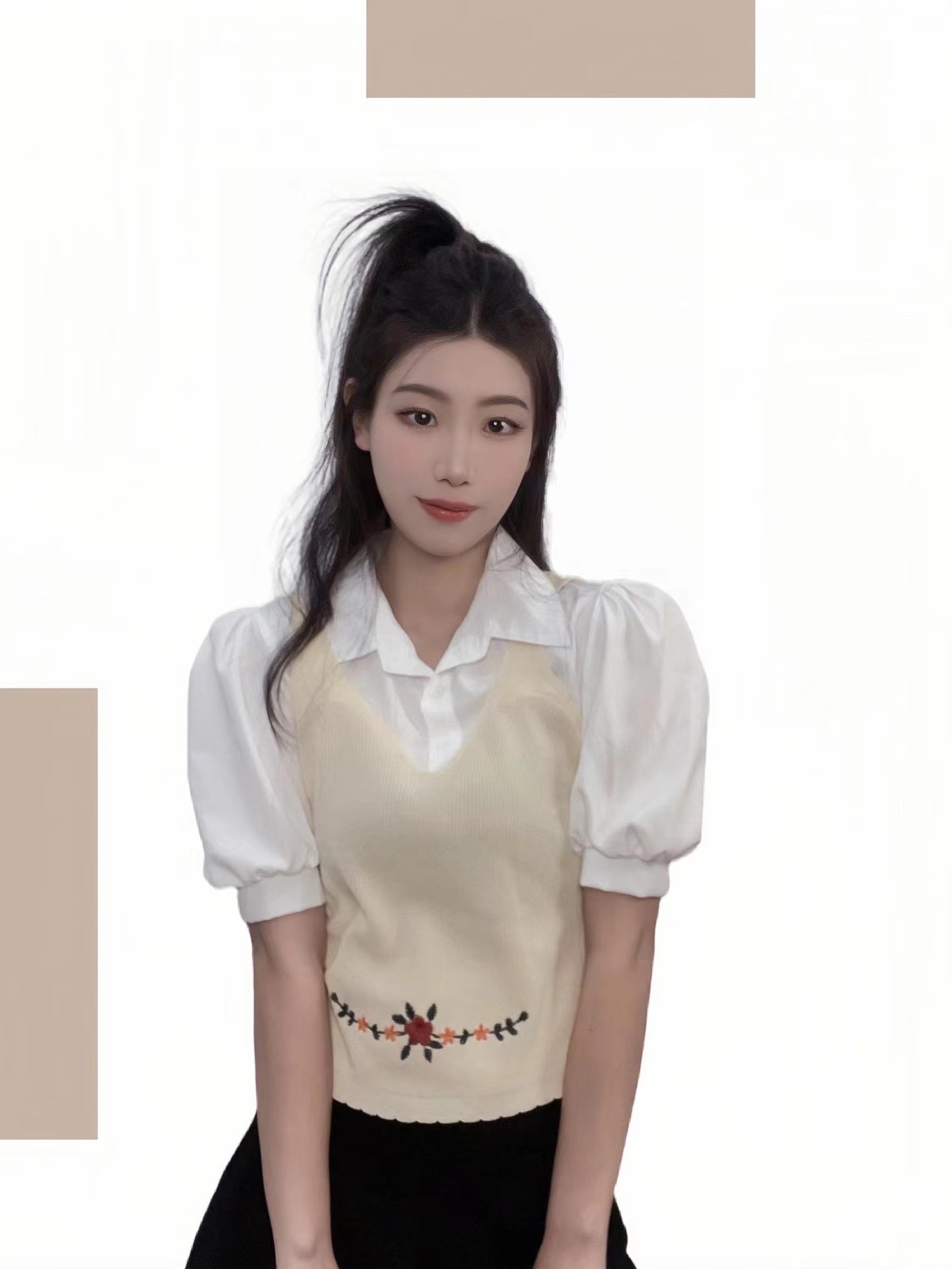 夏季新款韓版時尚簡約立體刺繡假兩件短袖上衣女