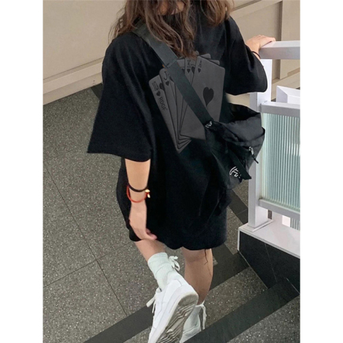 Black American retro letter short-sleeved T-shirt for women summer European and American trendy brand loose and slim shoulder top ins