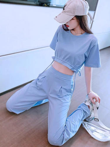 Fashion suit women's new summer style short-sleeved short-sleeved women's clothing for age-reducing fashion casual high-waisted trousers
