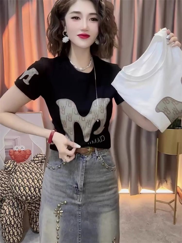Internet celebrity's same style round neck casual half-sleeved women's summer letter print fashion versatile design short-sleeved T-shirt