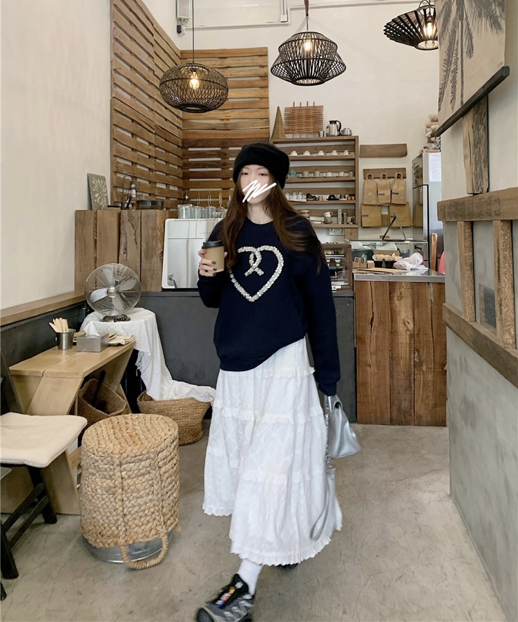 實拍~大碼氛圍愛心圓領衛衣女+芭雷風蕾絲拼接半身裙蛋糕傘裙