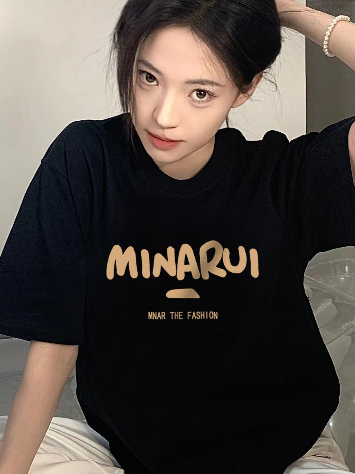 純棉美式復古黑色短袖t恤女2024新款夏季寬鬆設計感小眾潮牌上衣