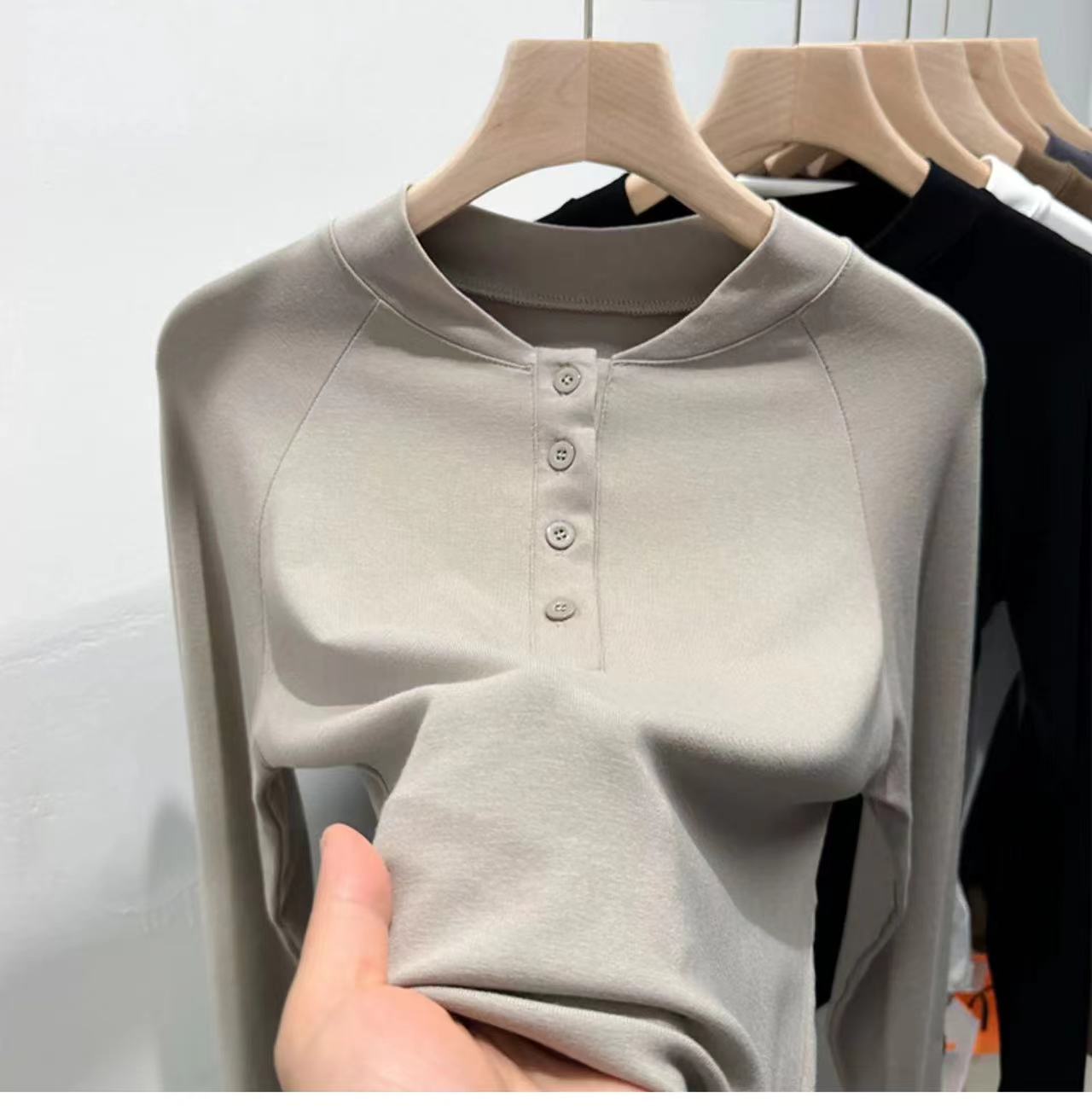 Korean style bottoming shirt for women 2024 spring and autumn new long-sleeved T-shirt solid color slim fit age-reducing right shoulder top