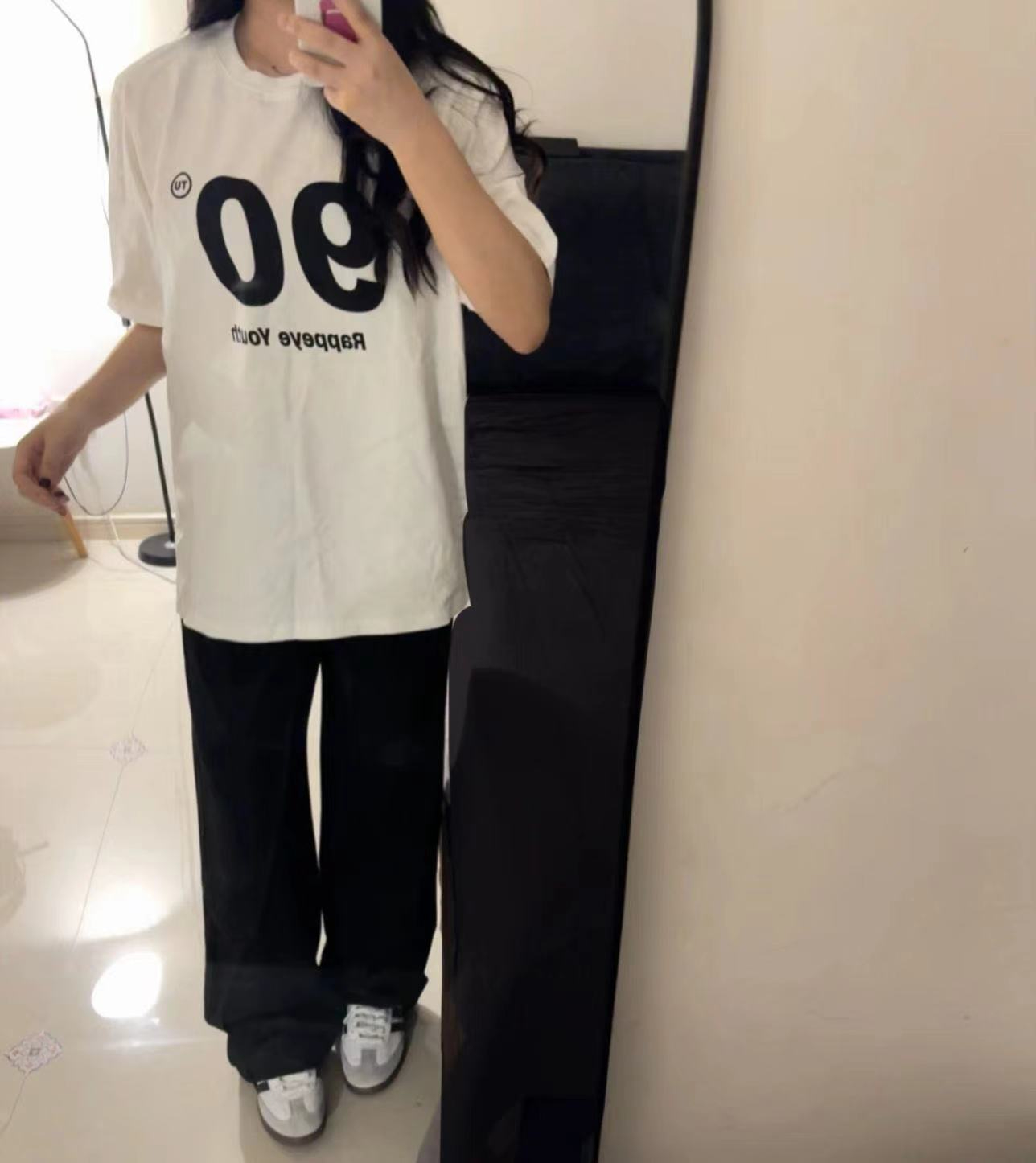 港風chic超好看黑色字母短袖t恤女夏季寬鬆oversize休閒百搭上…