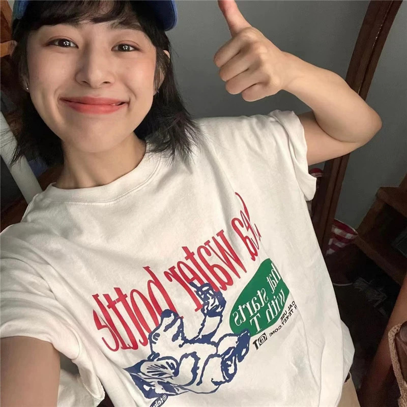 官圖 重磅/精梳純棉 後包領 有縫邊 S-XXXL 夏裝短袖T恤女