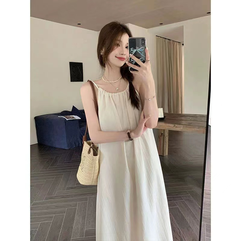 High-end design matte cupro silk lazy dress off-shoulder silky halter neck sleeveless dress