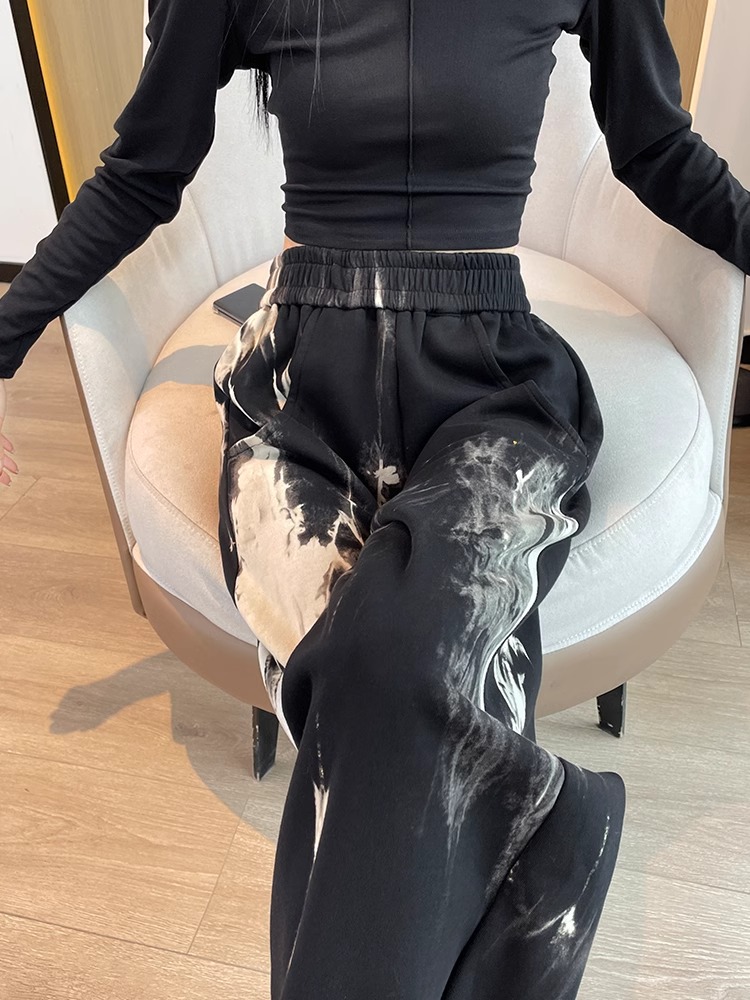 窄版闊腿褲香蕉褲女春秋2024新款高腰垂感設計感休閒運動褲子衛褲