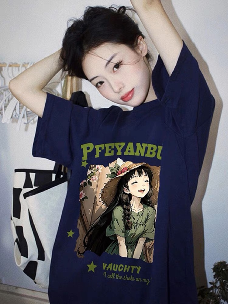 官圖 重磅/精梳純棉 後包領 有縫邊 S-XXXL 夏裝短袖T恤女