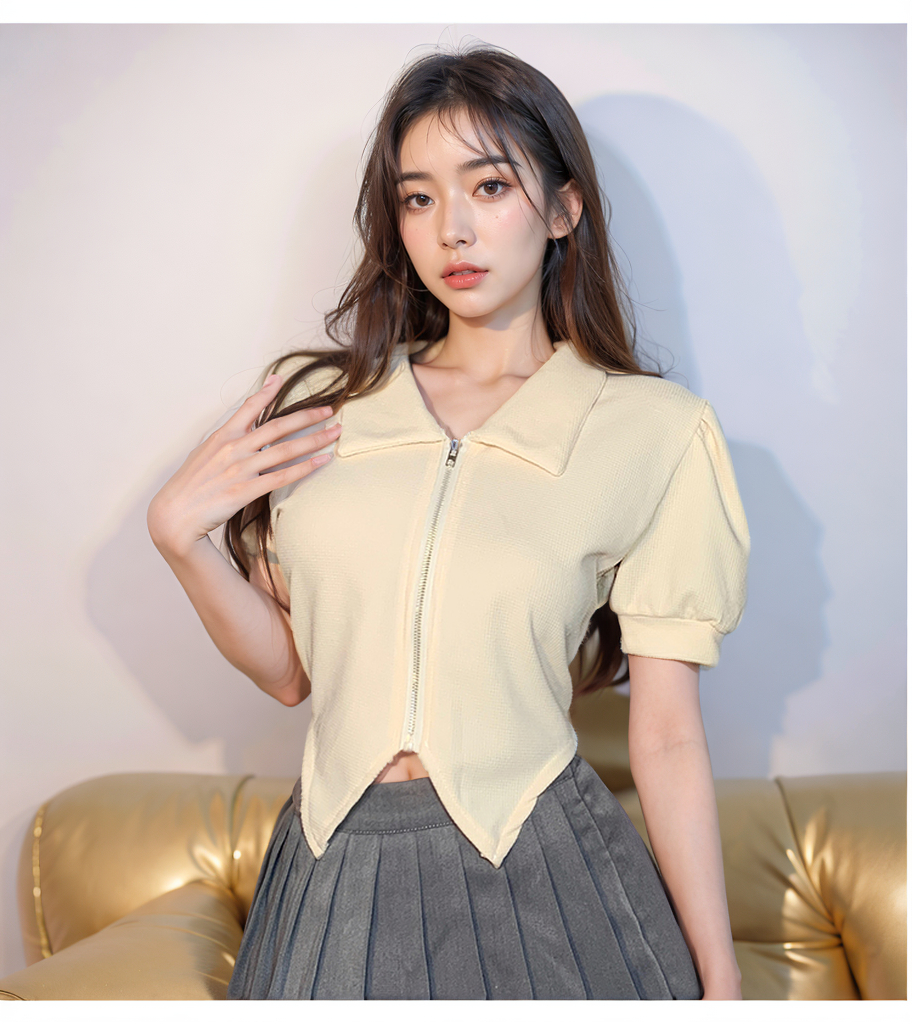 大碼胖mm正肩顯瘦T恤短袖女2024夏季設計感微胖拉鏈短款polo上衣