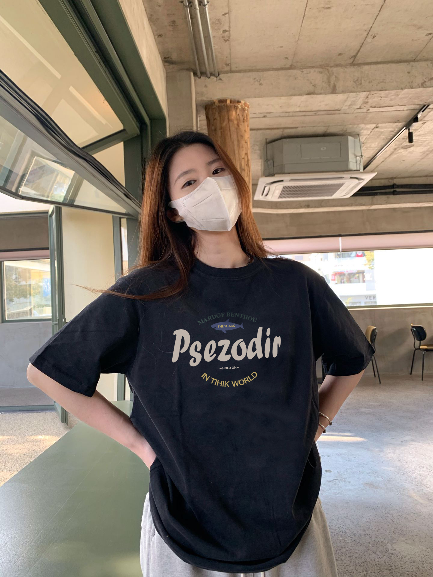 黑色美式復古字母短袖T恤女夏季歐美潮牌寬鬆顯瘦正肩上衣ins