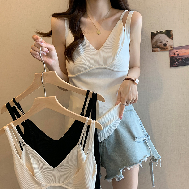 Real shot of plus size women's white camisole spring and summer new style loose flesh-covering waistcoat sleeveless suit with inner top