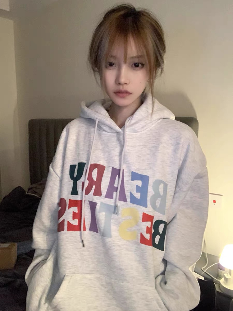 官圖華棉複合薄款310克/加絨410克秋冬裝衛衣女印花
