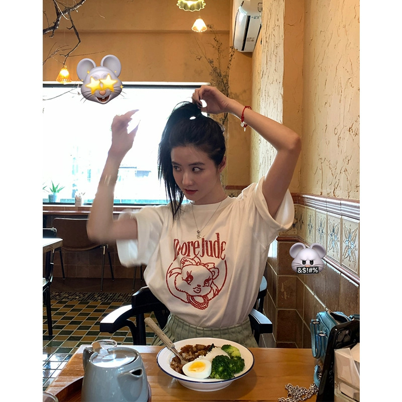 官圖 重磅/精梳純棉 後包領 有縫邊 S-XXXL 夏裝短袖T恤女