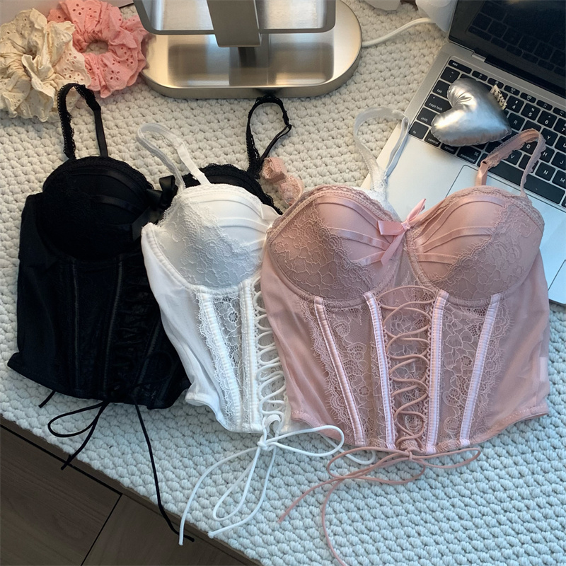 Real shot of large size pure lust lace embroidered fishbone camisole inside and outside wearing sexy hottie tube top
