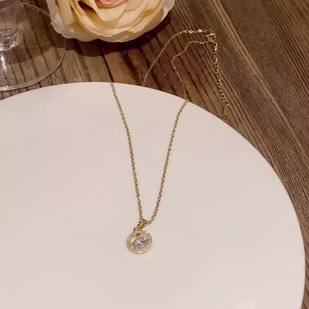 Real shot of Korean version of the new design planet titanium steel necklace for women inlaid with large zircon pendant clavicle chain