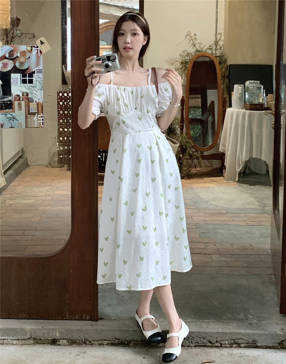 實拍 甜美碎花連衣裙女夏季新款收腰氣質設計感一字肩中長裙子