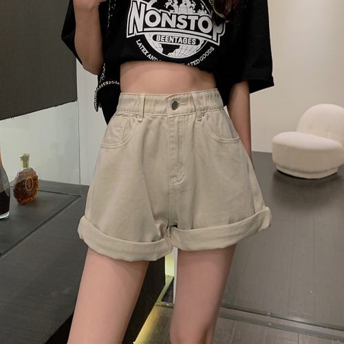 Real shot 2024 spring new classic style commuting versatile washed denim shorts wide-leg pants