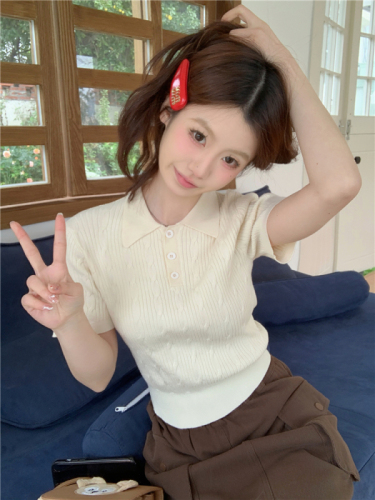 Real shot Spring new style~Korean style polo collar twist short-sleeved sweater