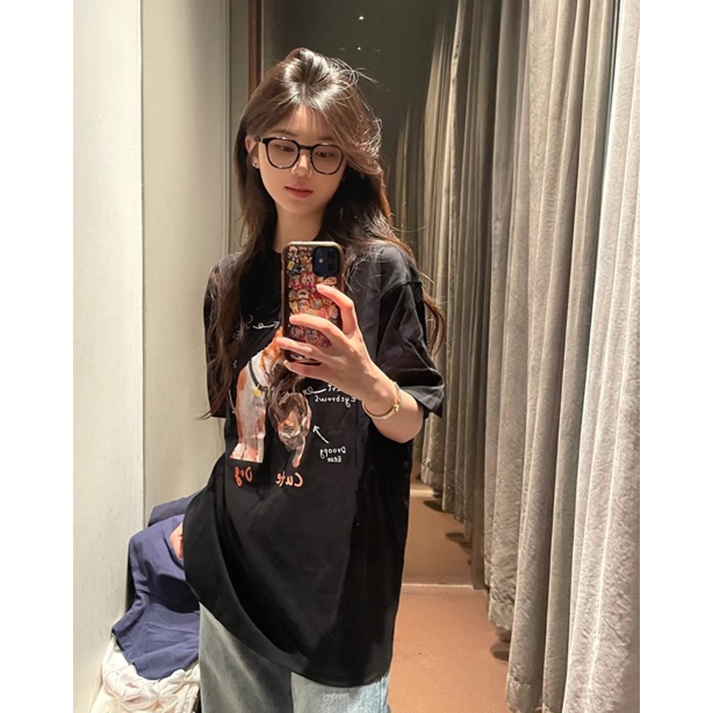 高質量純棉220克精梳緊密手感好直播品質前印花短袖t恤女