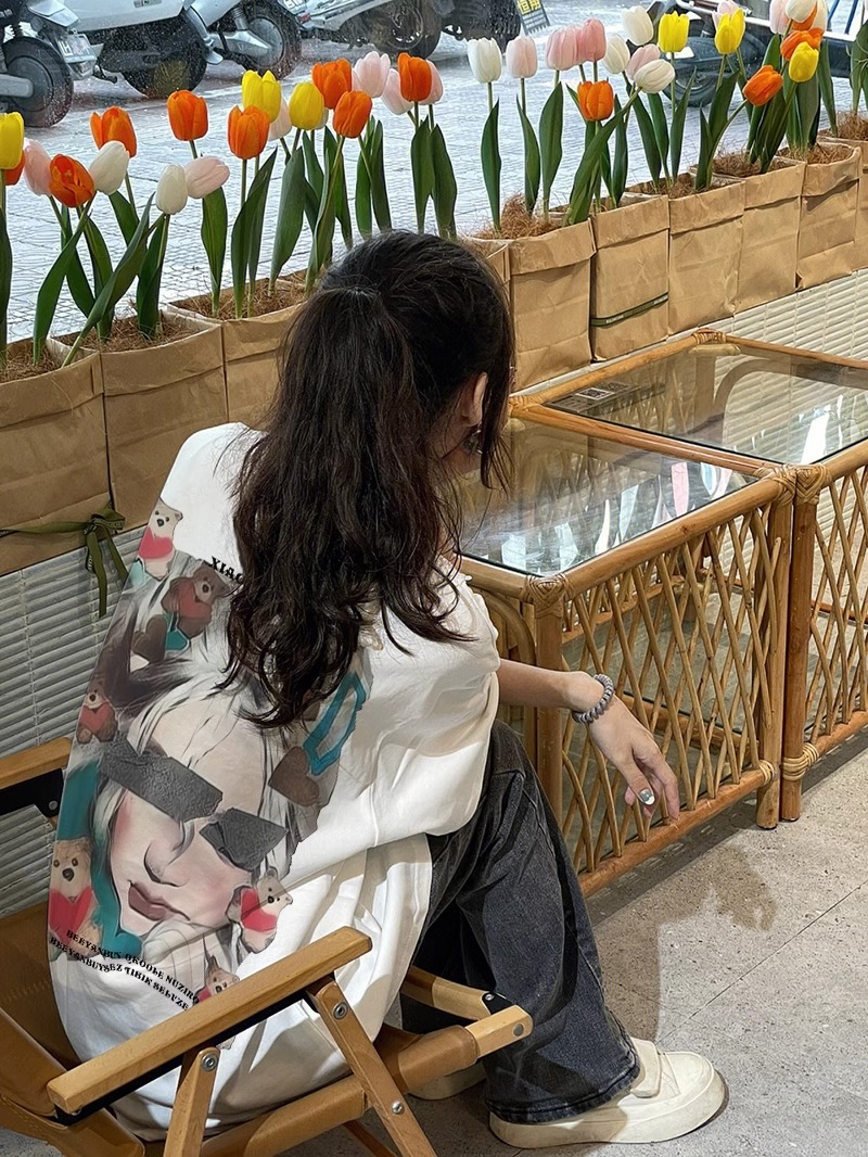 高質量純棉220克精梳緊密手感好直播品質前後印花短袖t恤女