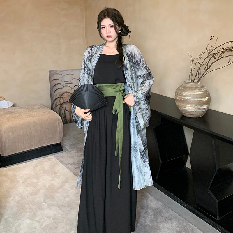 中國風大碼女裝套裝竹葉俠女新中式寬鬆型大碼多件套
