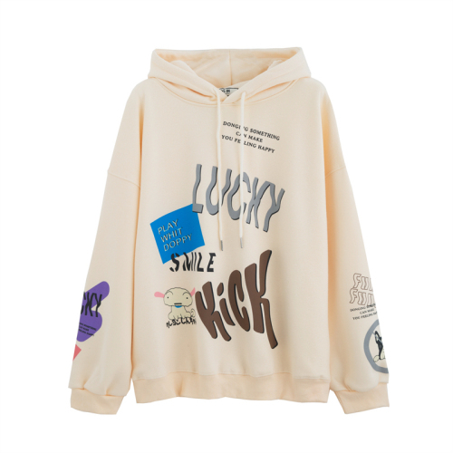 Real shot 2024 spring new Korean style hooded letter printed loose mid-length large size thin sweatshirt for women