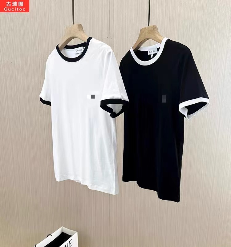 Gucitoc 休閒日常！撞色刺繡純棉短袖T恤女24早春新款設計感上衣