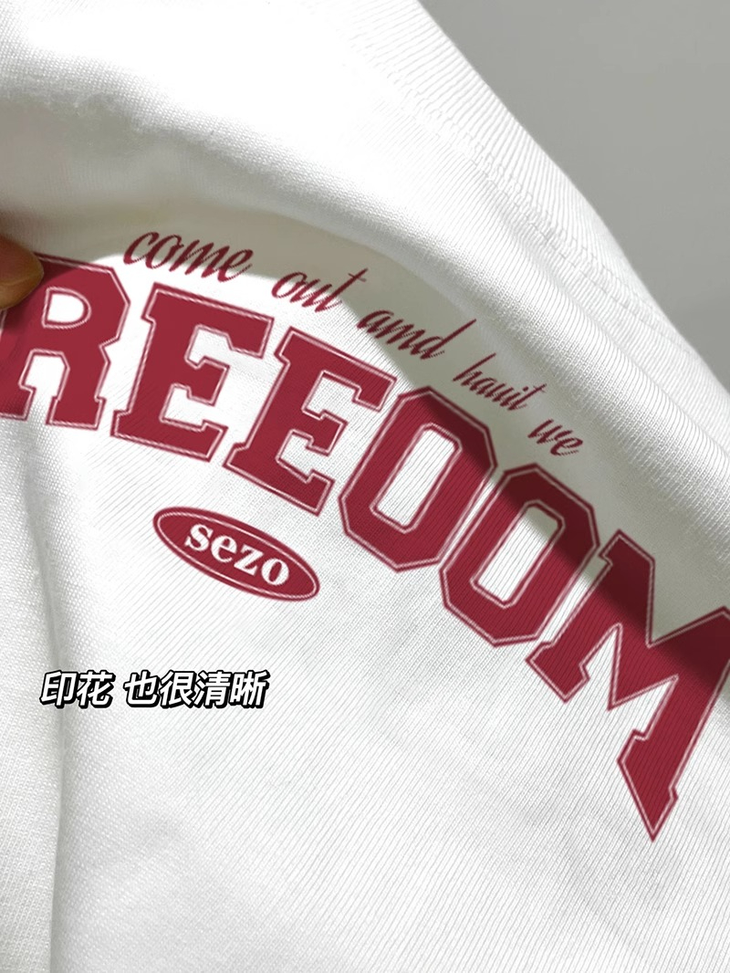 高質量純棉220克精梳緊密手感好直播品質前印花短袖t恤女