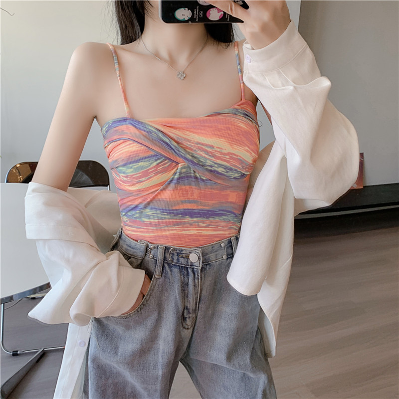 實拍~彩虹針織條紋吊帶背心外穿修身百搭女夏無袖打底衣