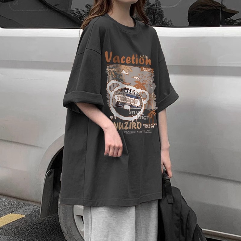 高質量純棉220克精梳緊密手感好直播品質前印花短袖t恤女