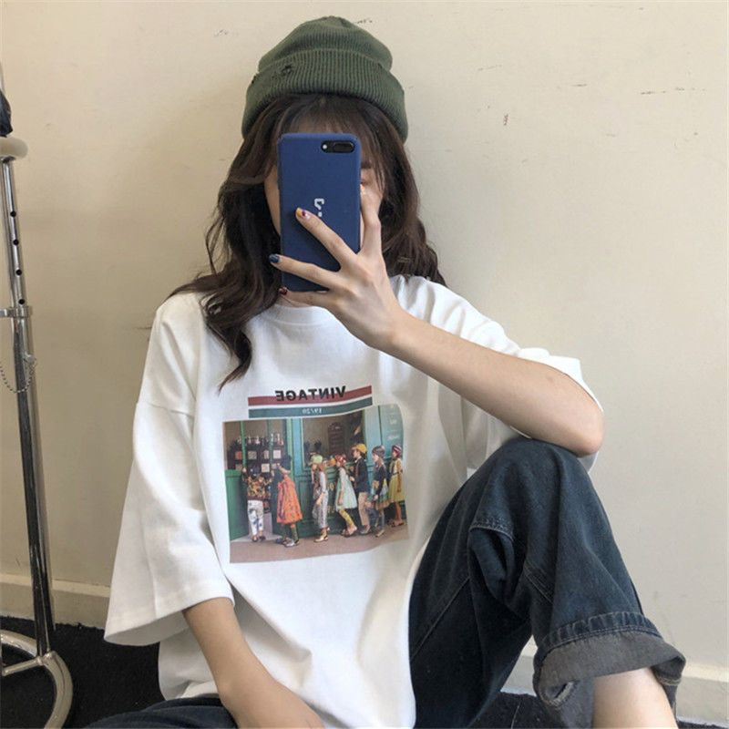 夏季短袖女學生韓版寬鬆f風白色t恤情侶裝港風ins上衣潮