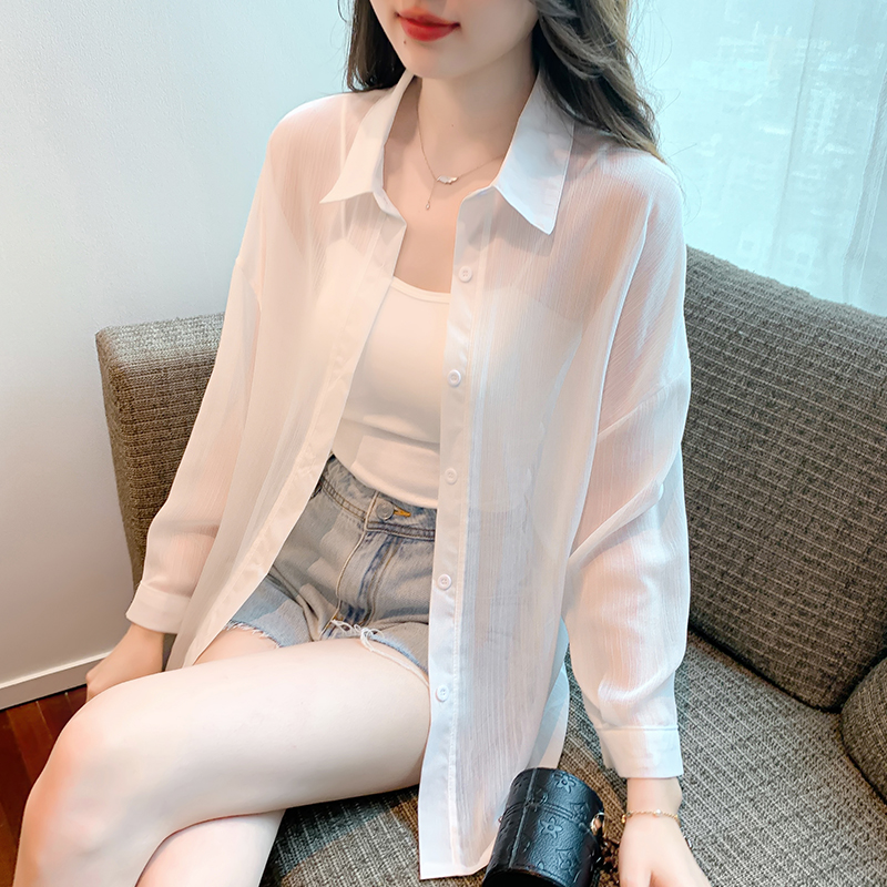 Already shipped 2024 spring and summer new shirt chiffon sun protection clothing long-sleeved cardigan mid-length for women