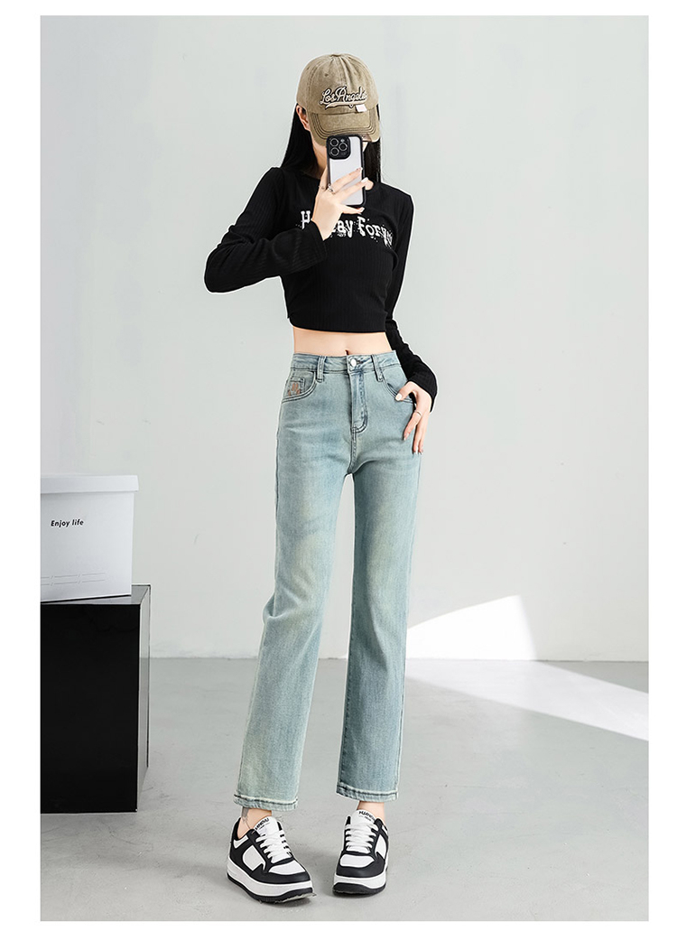 實拍2024春季新款笑臉九分小個子煙管褲女顯瘦小直筒牛仔褲