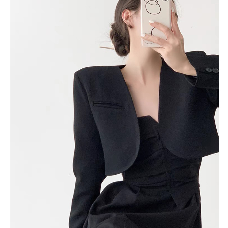 Korean style short black suit jacket 2024 spring and autumn new style temperament commuting versatile casual suit top
