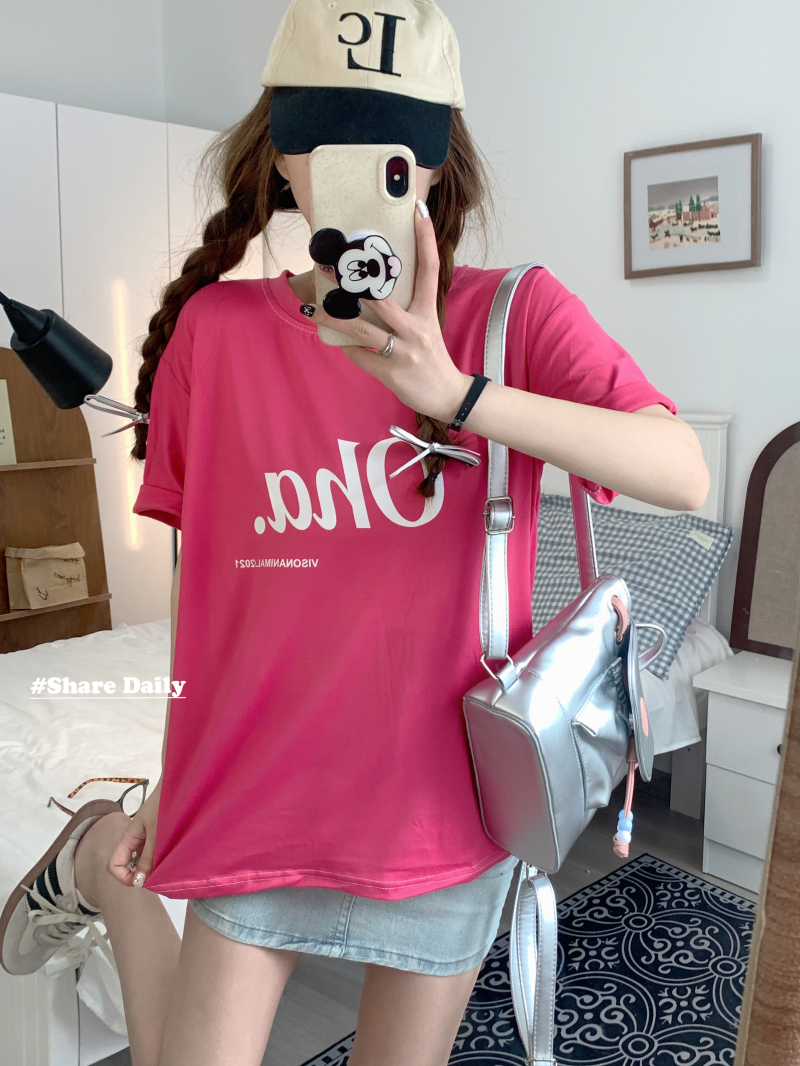 實拍 ins美式短袖t恤女2024夏季新款寬鬆字母半袖上衣服潮