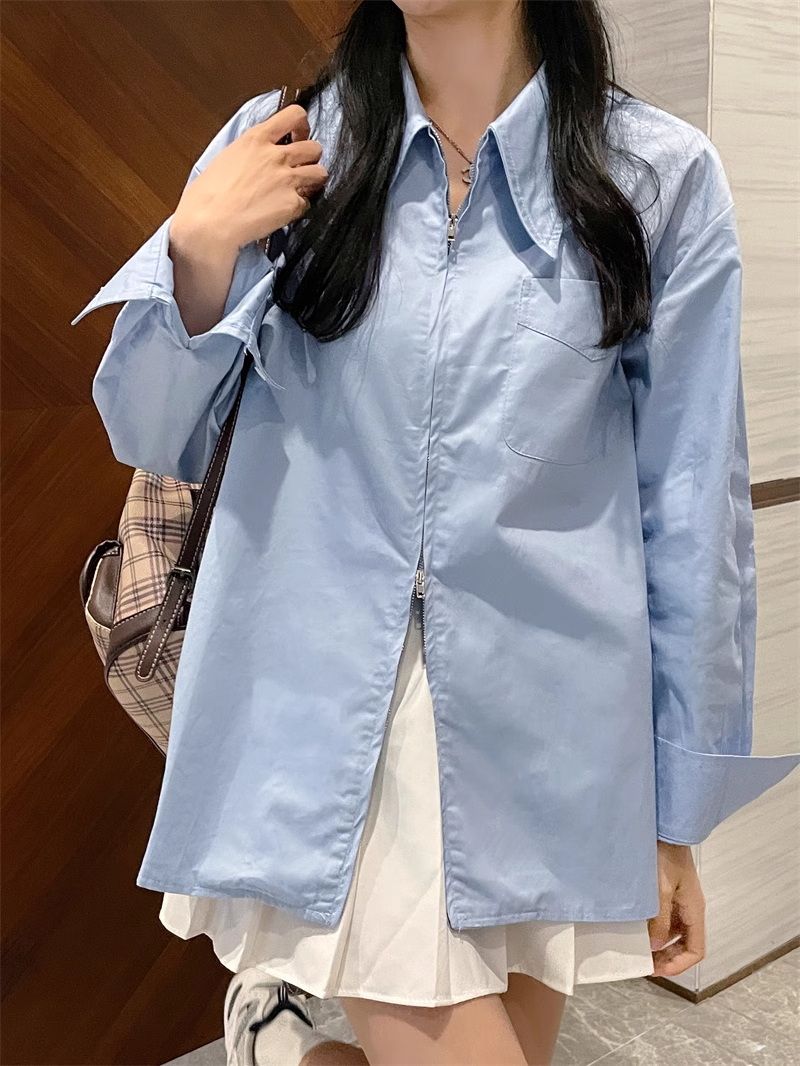 設計感襯衫女春季小眾中長款別致白色外穿上衣
