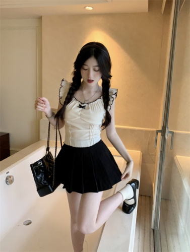 Real shot ~ Feifei sleeve French sleeveless waist camisole women's outer wear summer new style