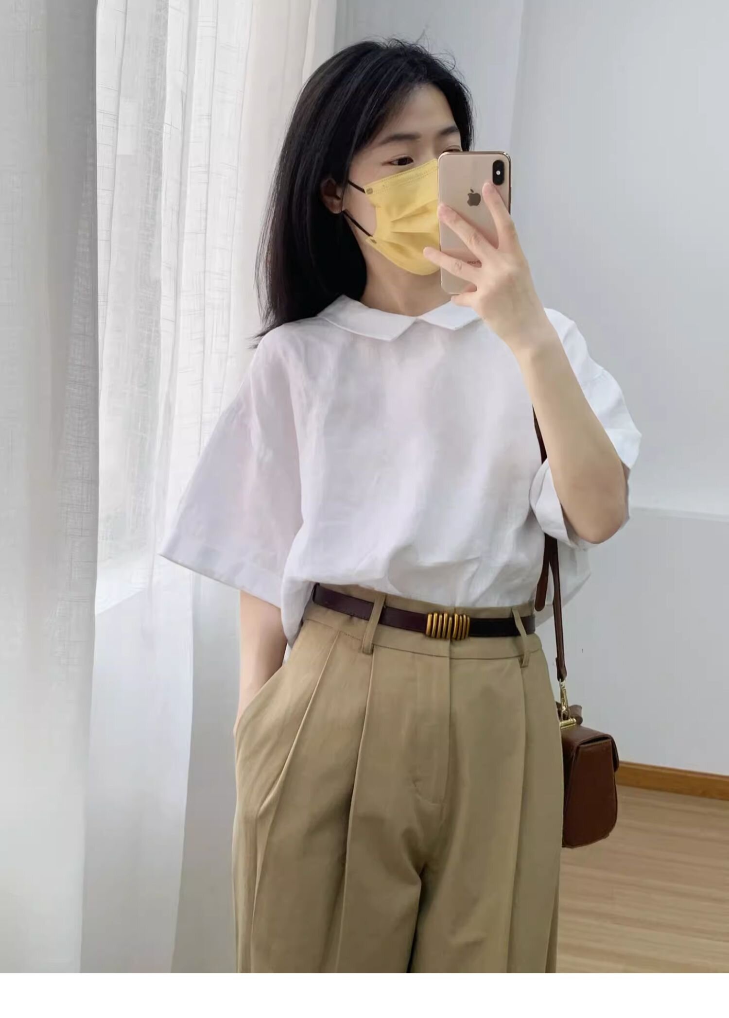白色娃娃領棉麻短袖襯衫女夏夏季設計感小眾法式半袖襯衣日系上衣