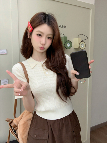Real shot Spring new style~Korean style polo collar twist short-sleeved sweater