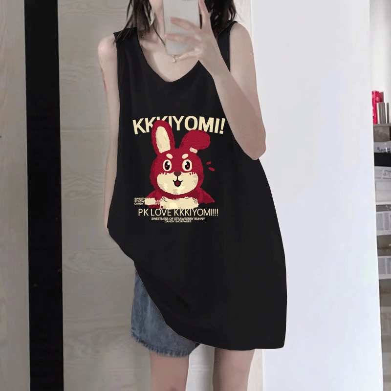 純棉吊帶運動坎肩背心無袖t恤女夏季設計感小眾外穿寬鬆掛脖上衣