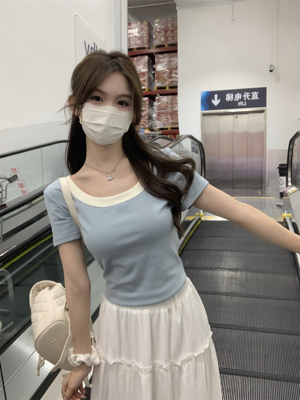 實拍 春夏新款韓版撞色方領糖果色百搭純棉短袖T恤女上衣