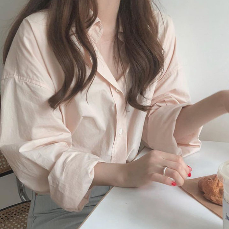 韓國chic法式氣質設計休閒純色襯衫上衣女