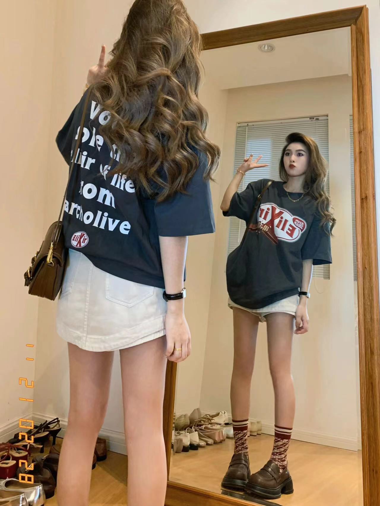高質量純棉220克精梳緊密手感好直播品質前後印花短袖t恤女