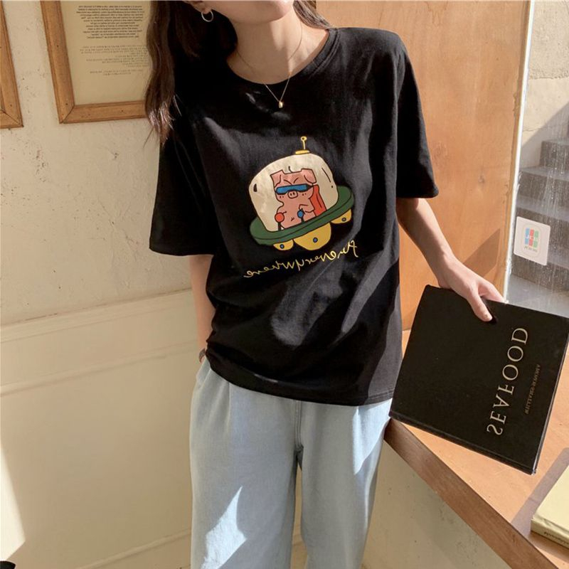 卡通印花休閒寬鬆大版短袖T恤女