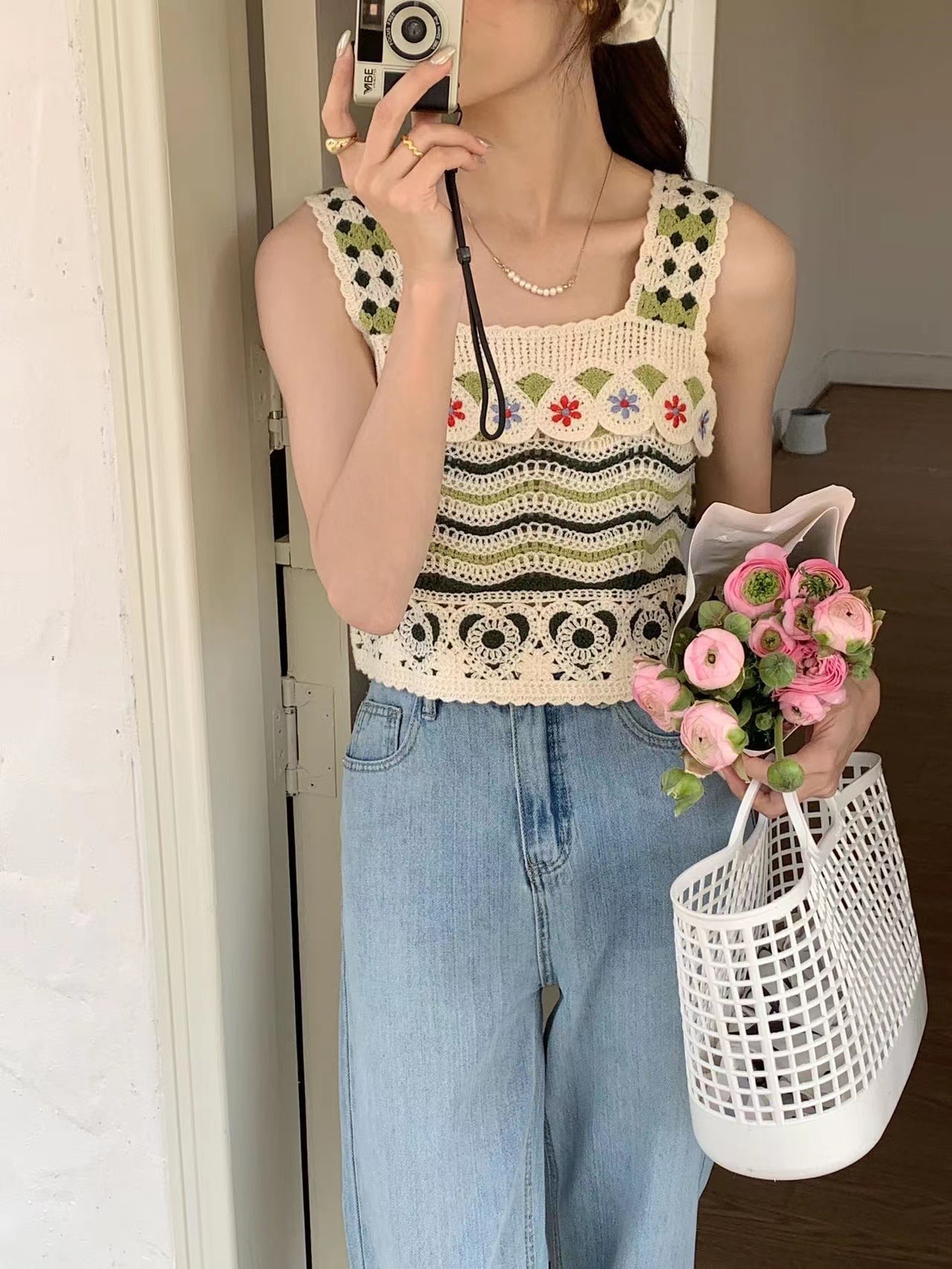 復古設計感鏤空背心女超火ins短款外穿2024年夏裝無袖露肩T恤上衣