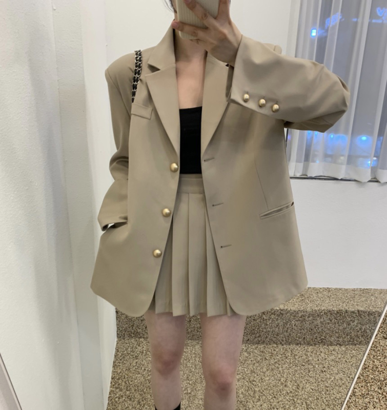 Korean style suit for new spring and autumn, single-breasted design commuting suit jacket + high-waisted pleated skirt two-piece set