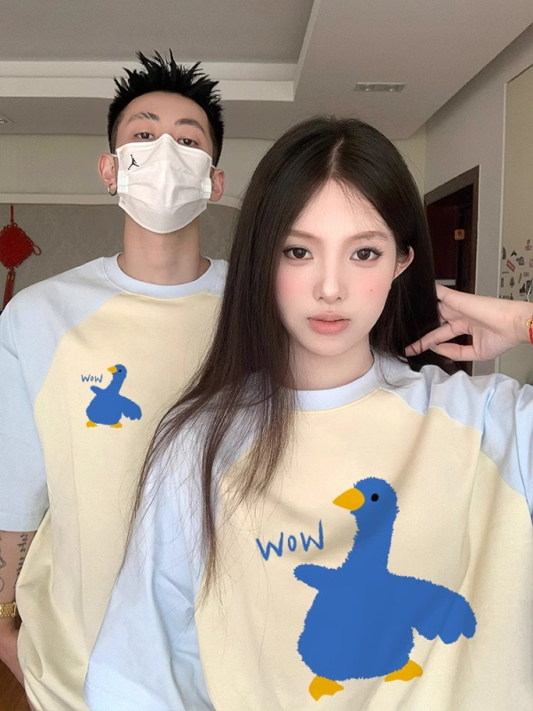 高級感特別的超好看的插肩袖情侶裝t恤2024新款夏季潮流純棉短袖