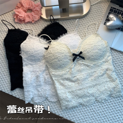 Actual shot of spring new pure desire lace bow suspender bottoming vest