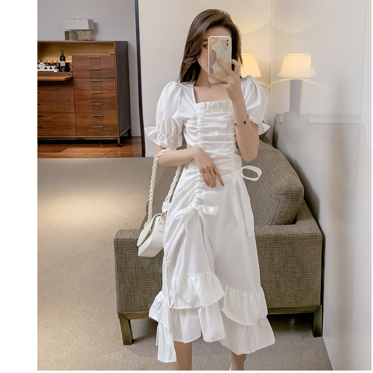 法式赫本復古連衣裙女夏甜酷風收腰設計感小眾荷葉邊小黑裙子